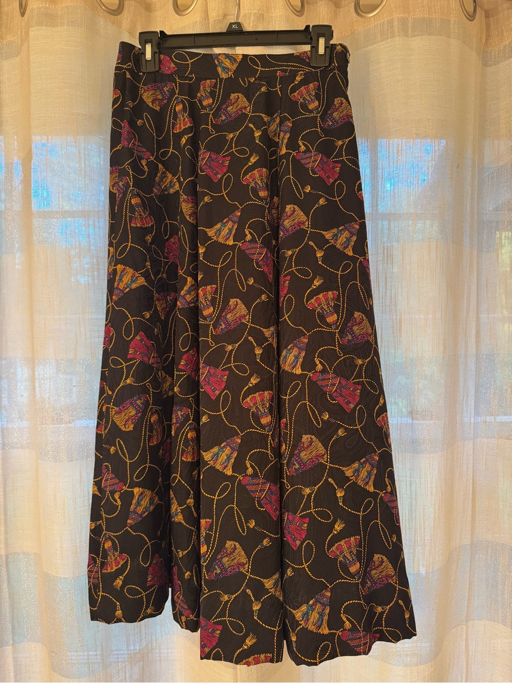 Casual Corner Black A-Line Skirt with Pink and Gold Pattern